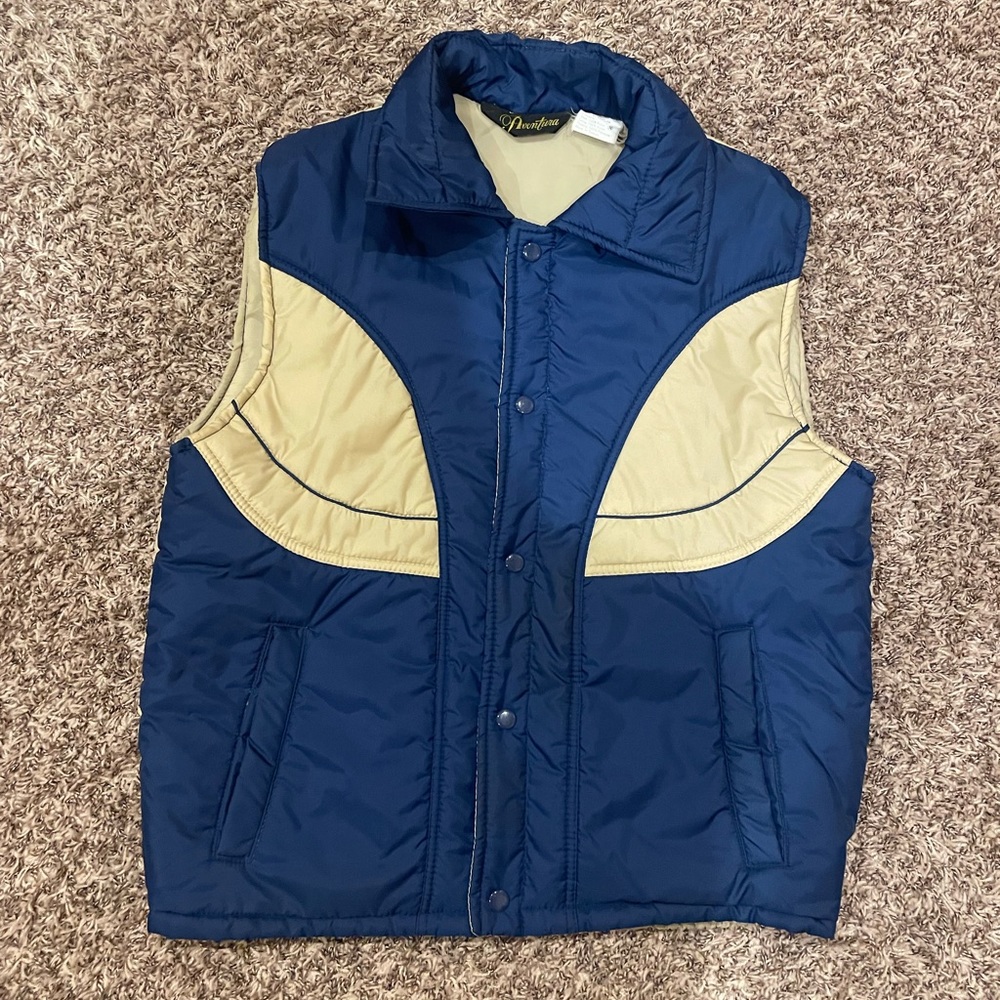 Vintage Aventura Puffer Snap Blue and Tan Vest  Mens Goose Down Size M